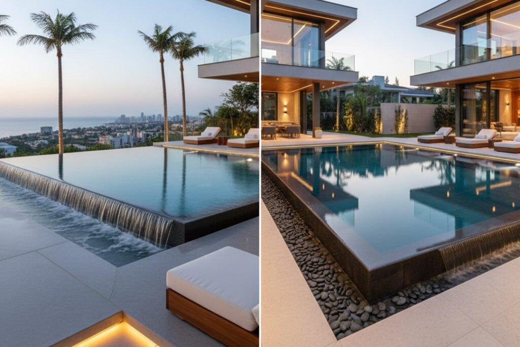 Infinity Pools vs. Overflow Pools — Which One Is Right for Your Home? 2 الفرق بين مسابح الأوفر فلو وانفينيتي
