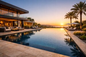 تصميم مسبح فاخر بنظام إنفينيتي في فيلا حديثة يعزز جمالية العقار ويرفع من قيمته السوقية.