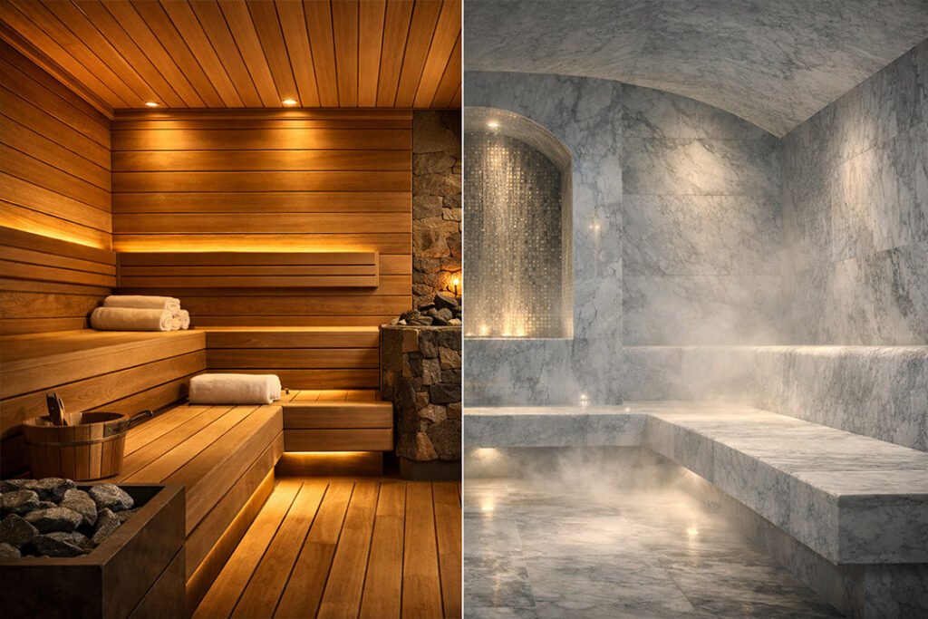 مقارنة بين ساونا خشبية وغرفة بخار فاخرة داخل منزل حديث