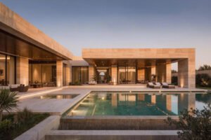 Medium-sized luxury swimming pool designed for a modern Saudi villa